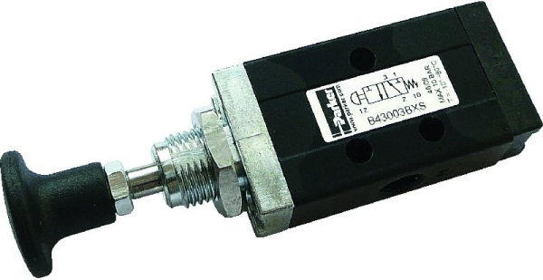Parker B43/53 Series 3/2 1/8"Bspp Black Button / Air or Button Return Manual Valve HIGH Temp