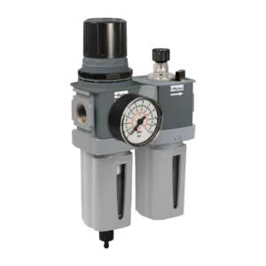 Parker Global P33 Standard 3/4"Bspp Filter / Regulator + Lubricator, Auto Drain, Poly Bowl, 5 Micron c/w 0-8Bar Round Gauge & Wall Mounting Brackets