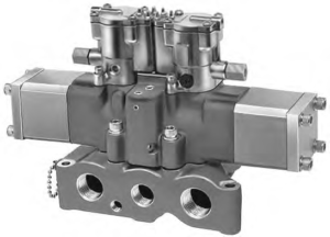 Parker Valvair II Series 5/3 APB Double Solenoid 1"Npt Subbase/Manifold Plug-In Valve w/Light & Locking Override, Std Service - 110Vac - NO BASE