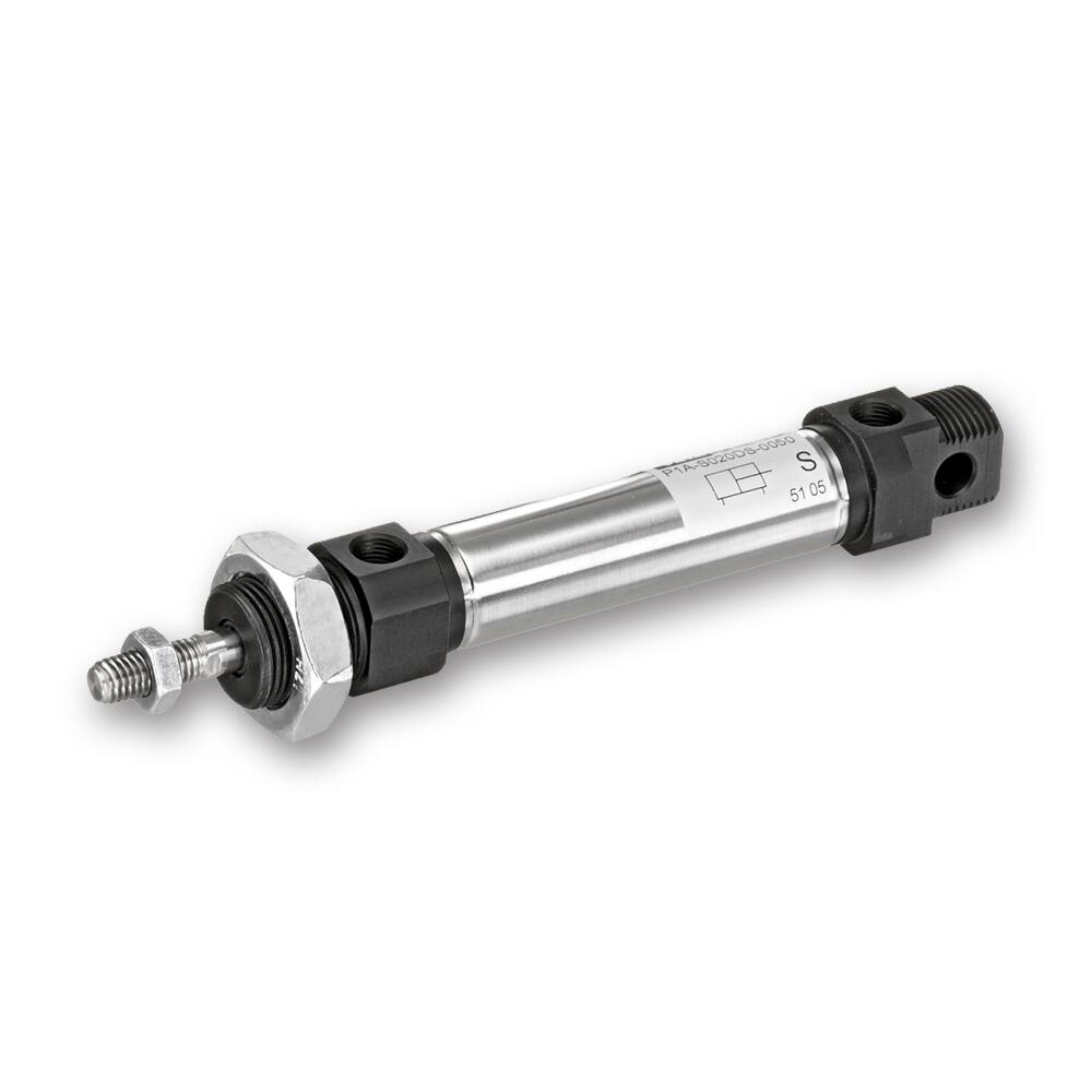 Parker P1A Series ISO 6432 25mm Bore x 38mm Stroke Mini Round Cylinder STD Temp c/w Magnet Adj Cushion Single- Acting Spring Extended