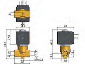 Parker General Purpose 2/2 Brass Valve Direct Operated PM146.3ABV 1/4"Bsp N/C FKM Orifice 6mm - No Coil - Coil Group 20.2