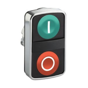 Parker PXB Series Flush Double Headed Spring Return Pushbutton Metal Operating Head - Green Red I/O