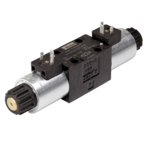 Parker D1VW NG6 double solenoid, 3-position spring centered – NBR – 120VAC – extended manual override