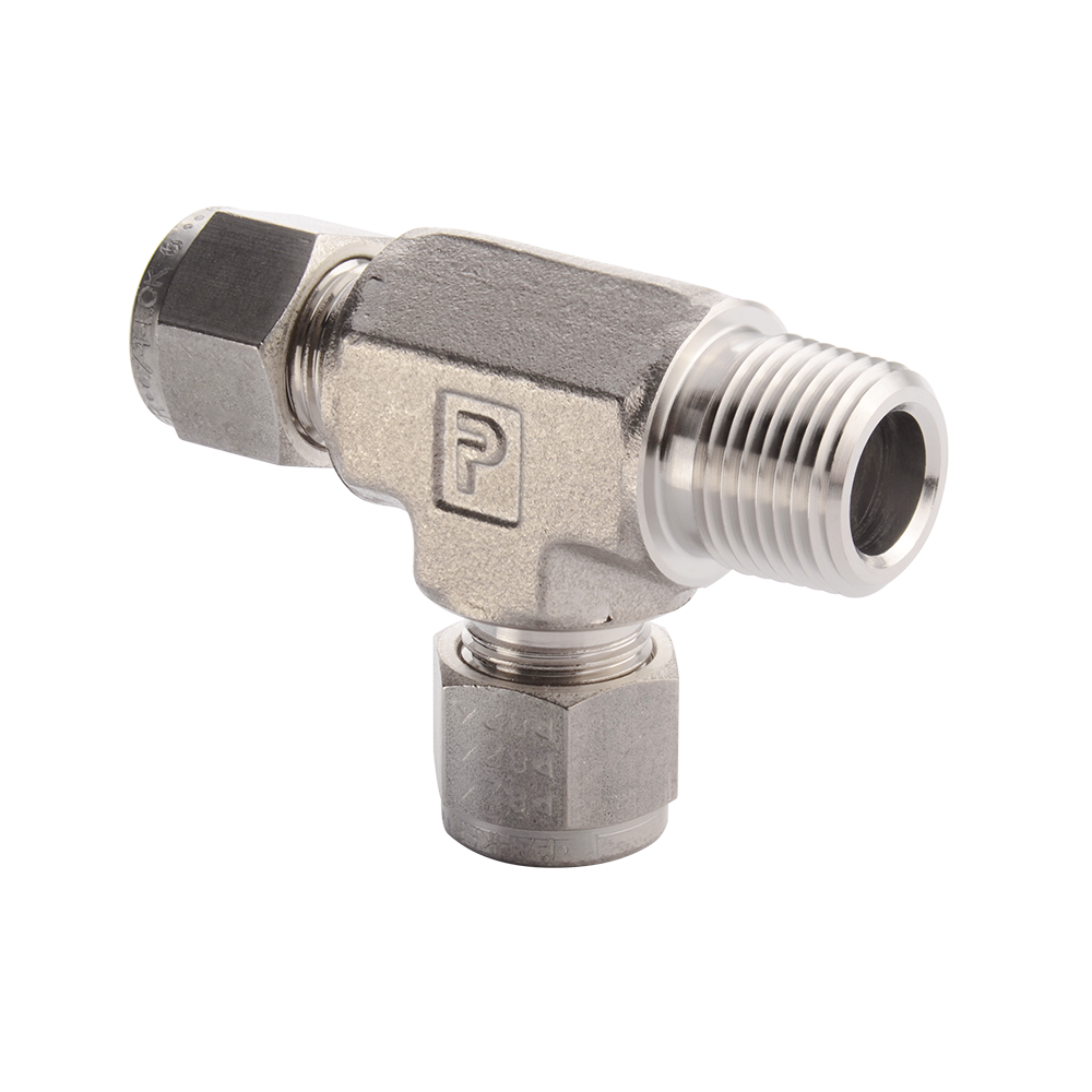 Parker A-LOK NPT Male Run Tee - 1/2" Tube O.D. - 1/2" NPT - 316 Stainless Steel